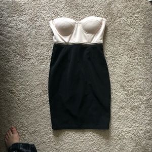 Pink / Black Strapless Mini Dress
